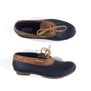Sperry Cormorant Waterproof Duck Shoes Womens Size 10 Brown Navy Blue Rain